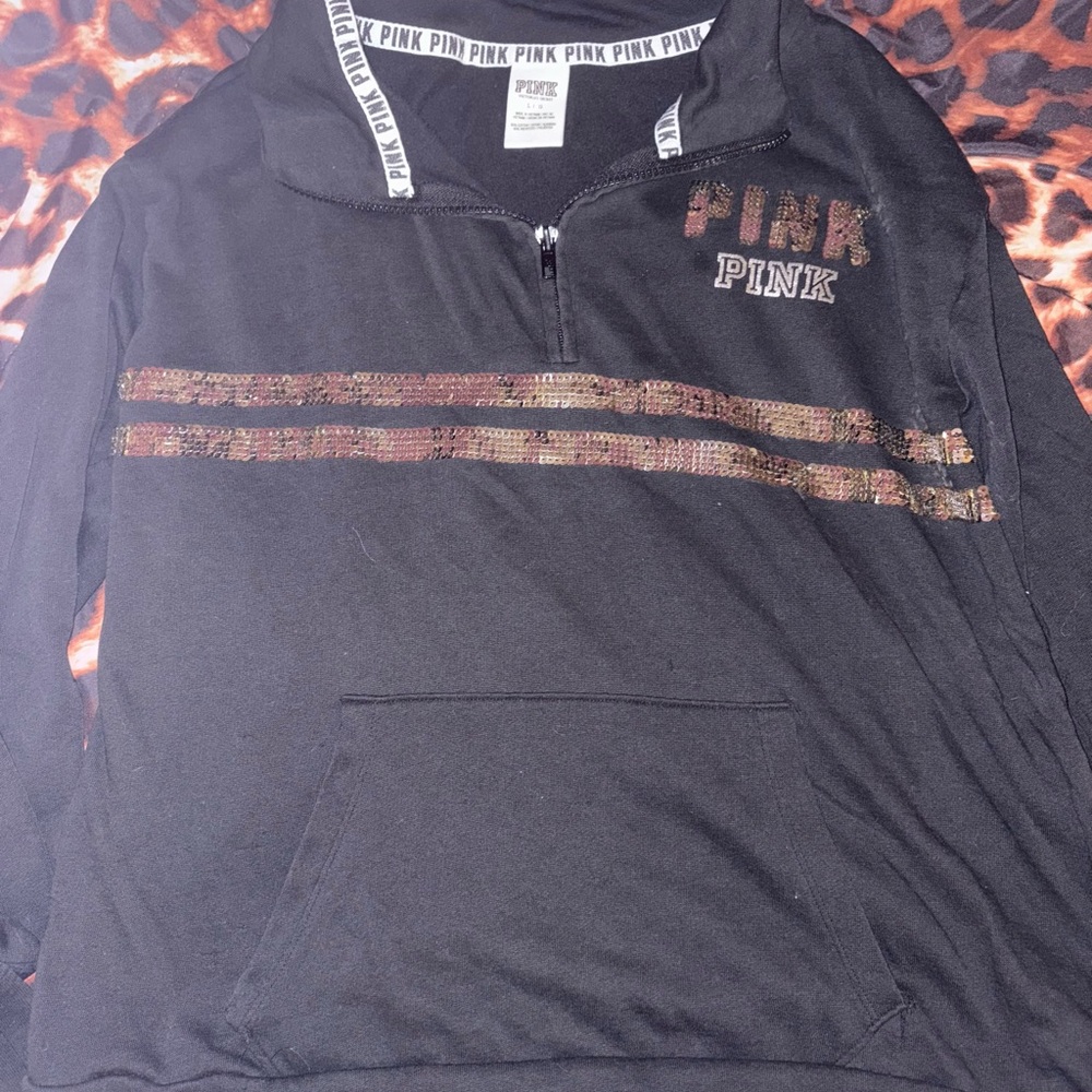 2015 PINK Victoria's Secret Black and Gold Zip-Up Sweater
